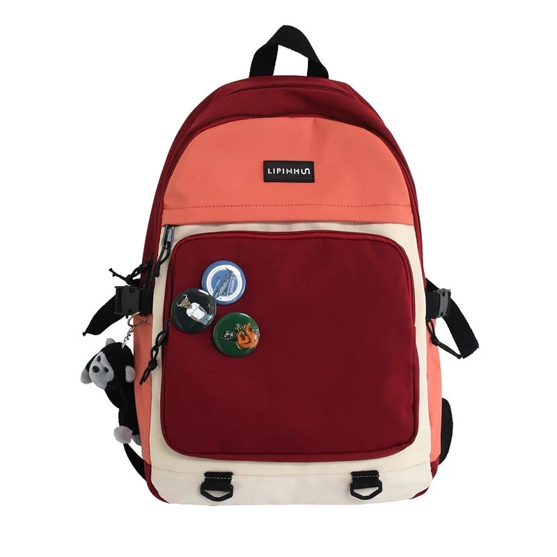 Japan Korea Simple Harajuku Street Trend Women's Backpack Campus Student College Backpack Casual Men Fashion Hit Color Schoolbag