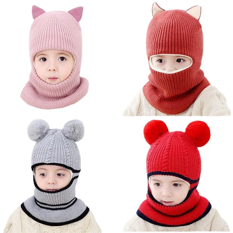 

New Baby Girl Winter Hat Pom Pom Children Knitted Beanie Hats Set Baby Girls Boys Cap with Warm Fleece Lining Hats for 1-5Y Kids