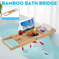 70 105cm extendable bamboo bath caddy tray adjustable home spa wooden bathtub tray book wine tablet holder reading rack