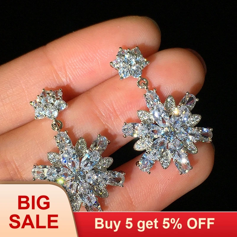 Роскошные женские Кристальные циркониевые подвески серьги большие Снежинка