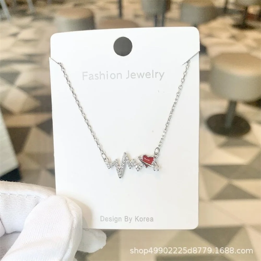

2021New Japanese and Korean fashion ladies party brass electrocardiogram diamond clavicle necklace fashion trend style necklace