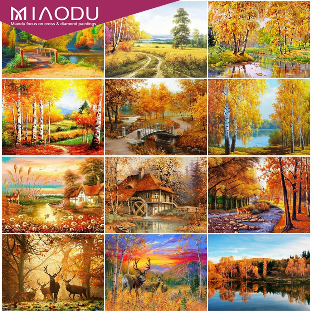 

Miaodu Diamond Painting Autumn Scenery Full Square DIY Diamond Embroidery Tree Rhinestone Cross Stitch Mosaic Home Decoration
