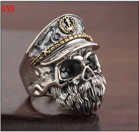 s925 sterling silver antique style personality skull mens adjustable size ring