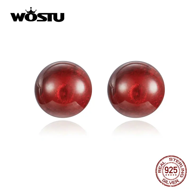 WOSTU, роскошный стиль, красный гранат, серьги-гвоздики, 925 пробы, серебряные, маленькие серьги для женщин, модные, свадебные, вечерние, ювелирные изделия, CQE657