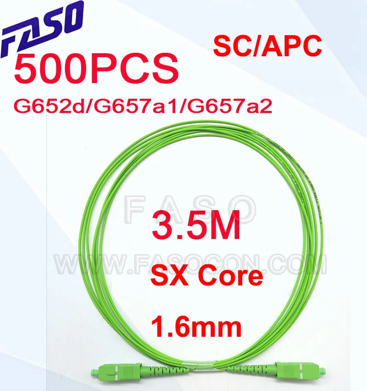 

500pcs SC/APC Fiber Optical Cable SX Core 1.6mm SM G652D/G657A1/G657A2 Green LSZH Jacket Fiber Optic Patch Cord 3.5 Meter