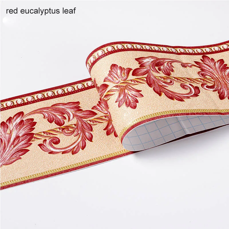 red eucalyptus leaf Водонепроницаемый деревенский плитка 5 м длина гостиная плинтус для ванной комнаты самоклеющиеся винтажные обои границы 3D рельефные наклейки на стену - Цвет: red eucalyptus leaf