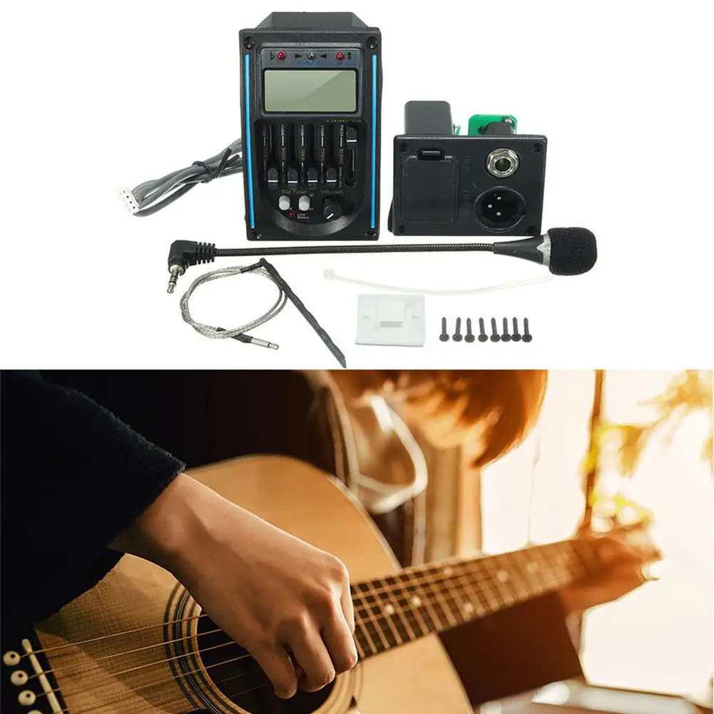 Guitarra Pickup 5-Band Acoustic Guitar Preamp EQ Equalizer Piezo Amplifier LCD Tuner + HI-FI MIC Microphone | Спорт и развлечения