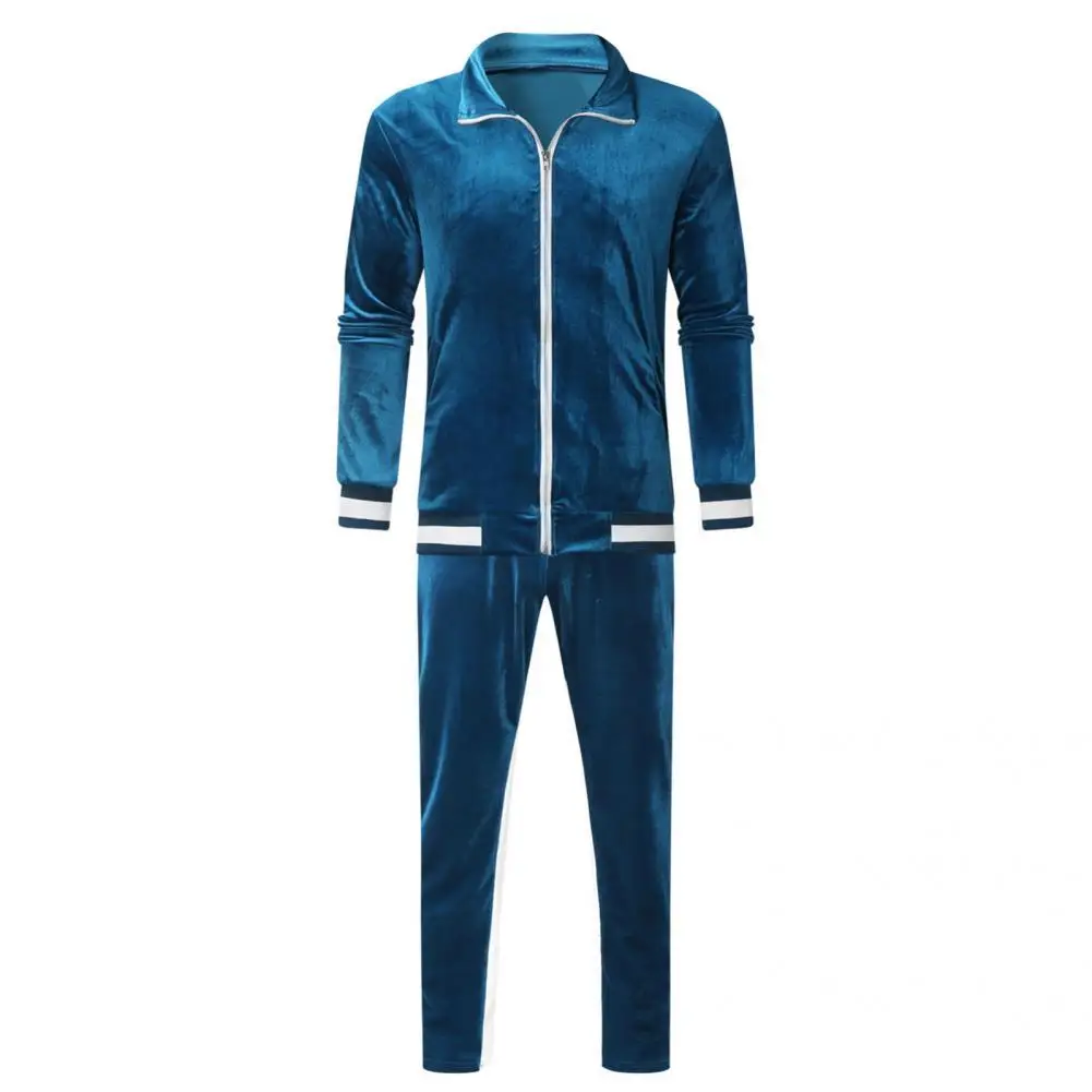 

Anti-shrink Energetic Turn-down Collar Men Sweatshirt Two-piece Set Pants Suit Long Pants for Work