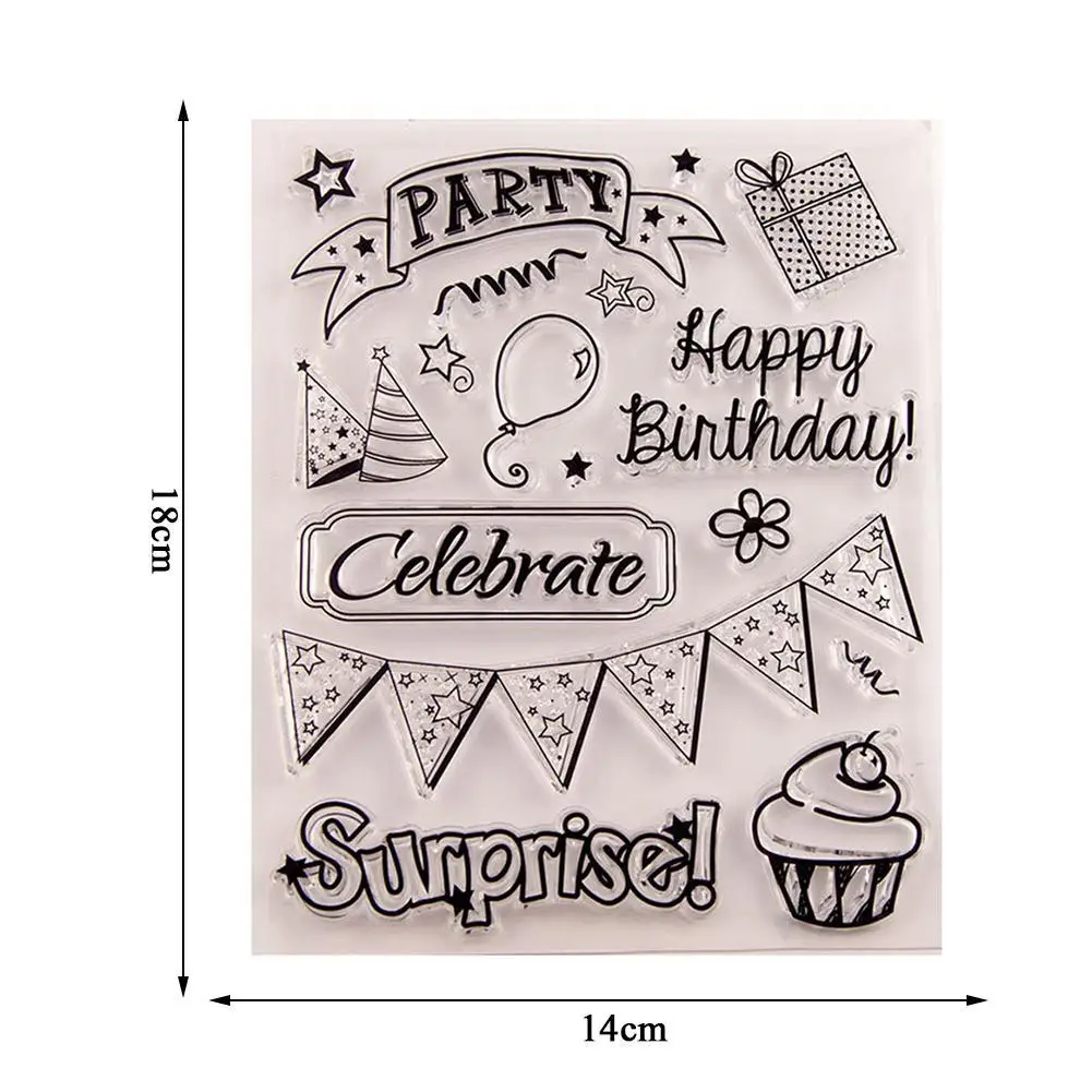

Happy Birthday Transparent Transparent Silicone Stamp Card Cake Baking DIY Scrapbook Craft 14*18cmDIY O5M9