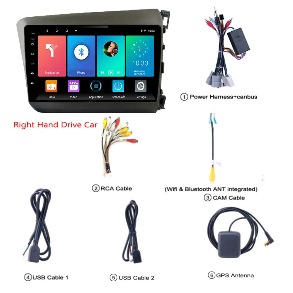 

Easteregs 9 inch Android 8.1 Car Radio for Honda Civic 2012-2015 multimedia play GPS Navigation stereo Mirror link WIFI FM BT
