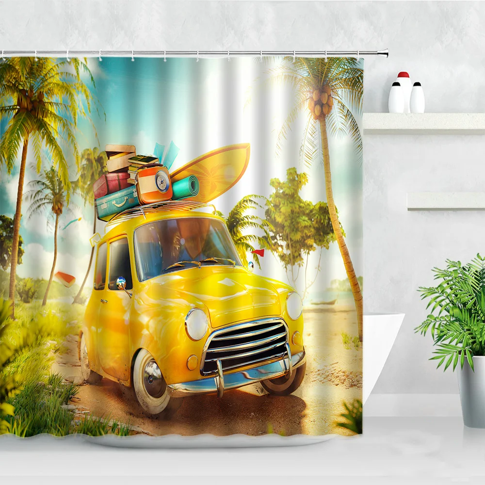 Водонепроницаемая занавеска для душа желтая Автомобильная Кокосовая доска