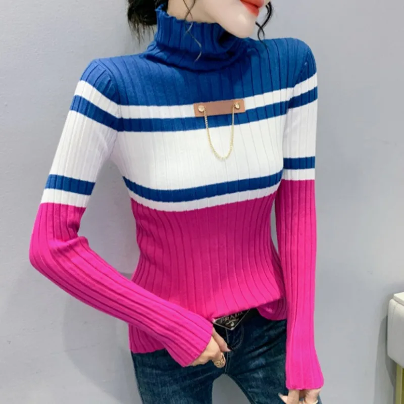 

Женский облегающий свитер с высоким воротом, х/б