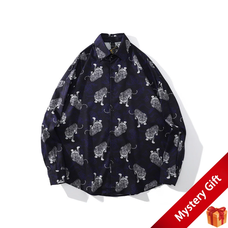 

Autumn Harajuku Vintage Tiger 3D Print shirt Mens Long sleeve shirts Male Fashion Streetwear Couples Single-breasted clothes