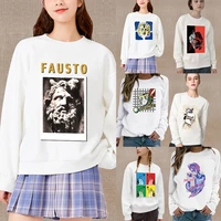 womens long sleeve sweatshirt fashion white pullover funny sculpture print series round neck casual autumn warm soft hoodie