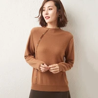 100 pure wool sweater women autumn winter round neck all match sweater loose sequins sidebar fashion knit bottoming shirt top