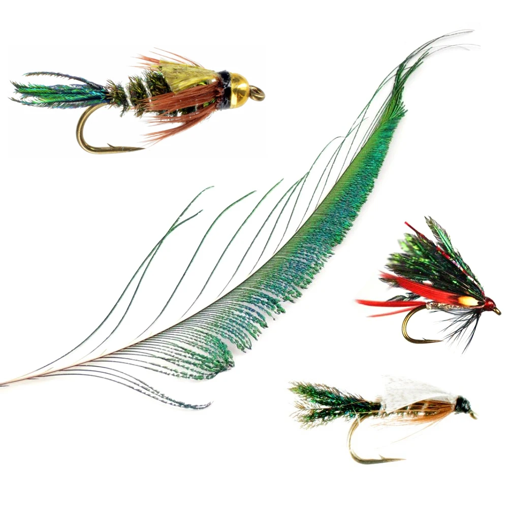 Vampfly 10PCS Natural Color Peacock Sword Feather for Fly Tying Zug Bug Nymphs Wet Flies Fishing Material | Спорт и развлечения