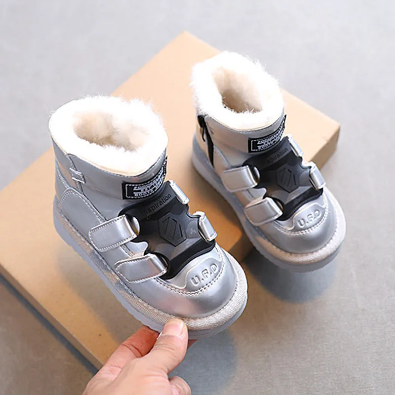 

Children mirror upper waterproof snow boots 2022 winter boys lamb wool warmth thick cotton boots girls soft-soled boots