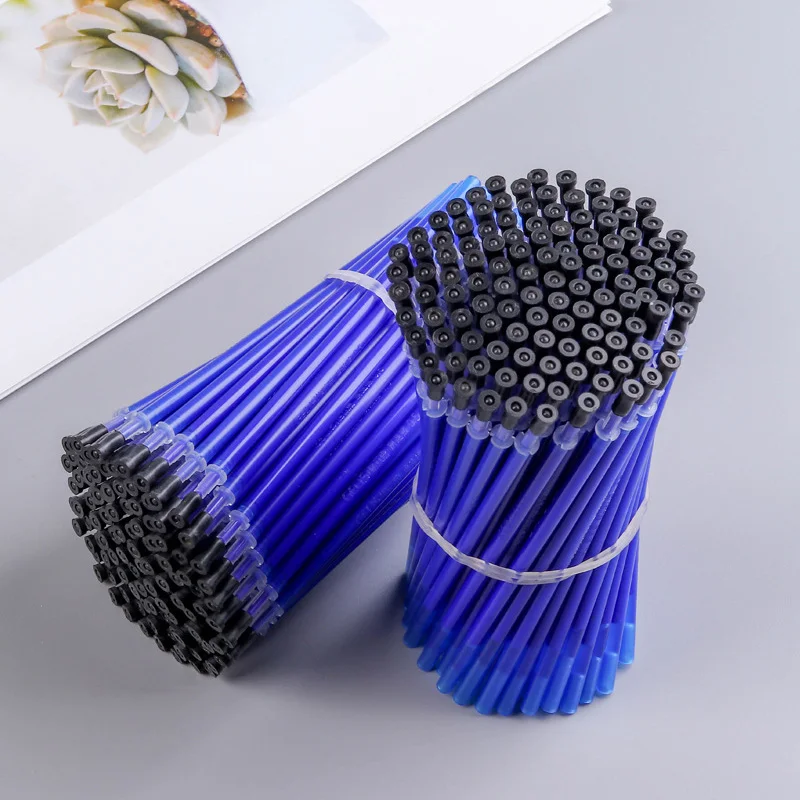 100Pcs/Set Erasable Gel Pen 0.5mm Erasable Pen Refill Rod Blue Black Ink Washable Handle For School Stationery Office Writing