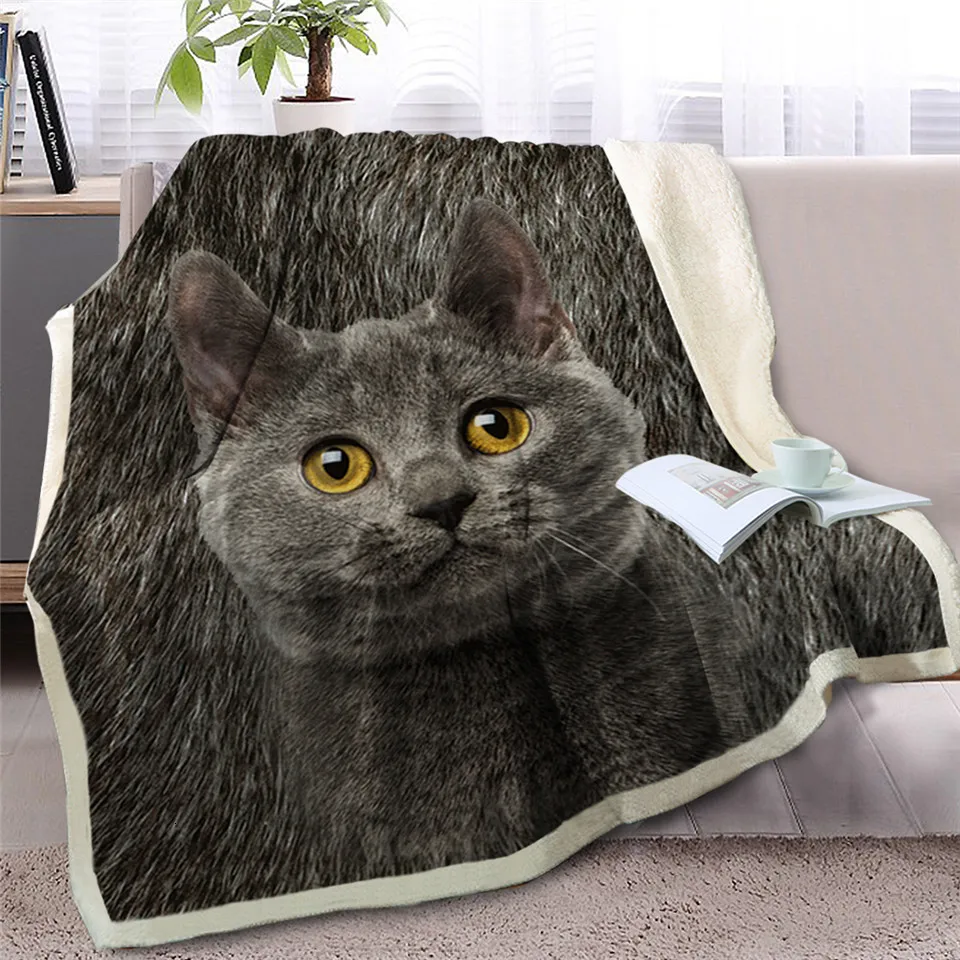 Blesslive Британский короткошерстный Кот плед на кровать 3D животное плюшевое шерпа одеяло сиамские покрывала серый Кот мех тонкое одеяло
