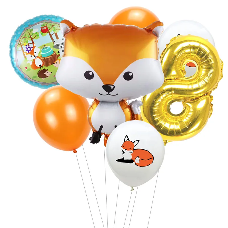 7pcs/lot Cartoon Foil Fox Balloons with Animal Latex Balloon Number Baby Shower Globos Children Birthday Party Decorations kids | Дом и сад