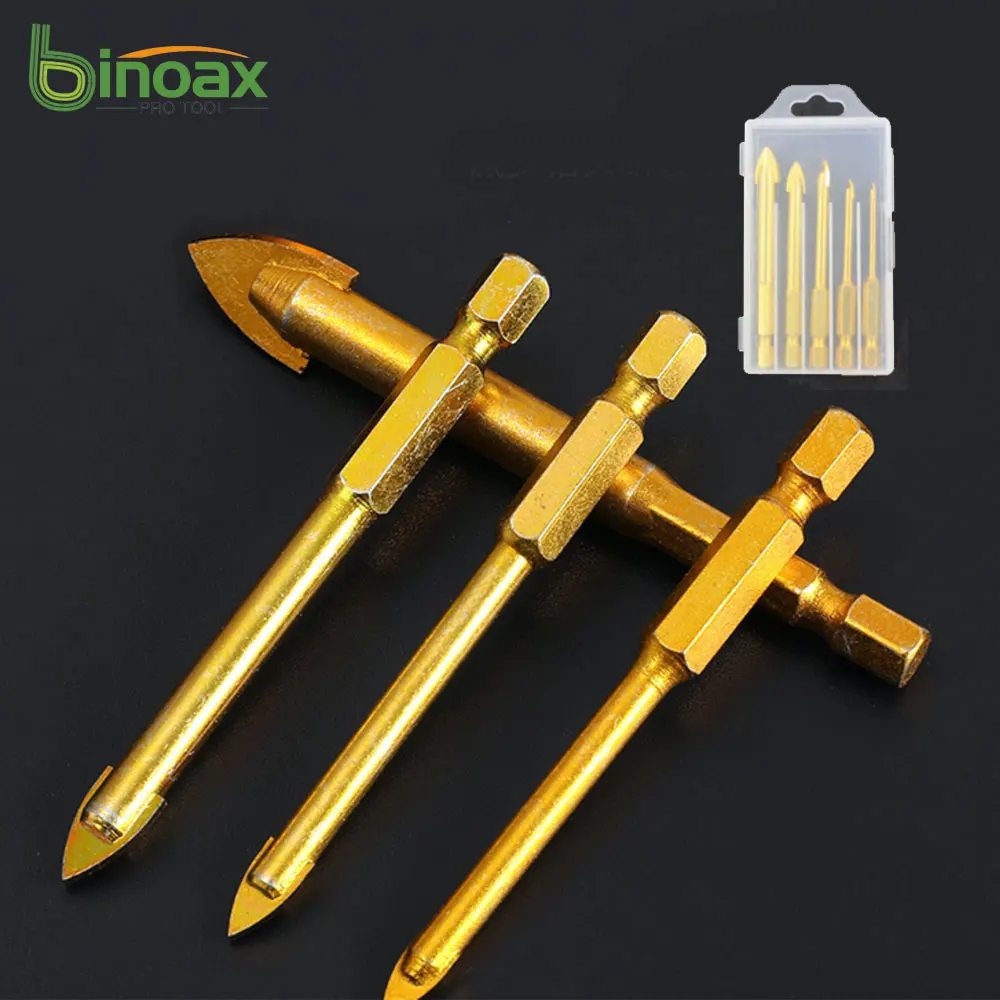 

Binoax 5Pcs Glass Drill Bits Set Titanium Coated for Tile Ceramic Brick Wood 1/4" Hex Shank 3/4/6/8/10mm