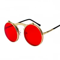 retro round frame metal steampunk flip cover male jelly sunglasses flip cover goggles female style hipster glasses gafas de sol
