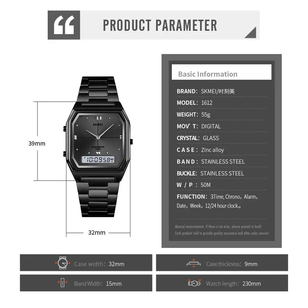 SKMEI 3 Time модные мужские часы из нержавеющей стали Chrono цифровые наручные и женские
