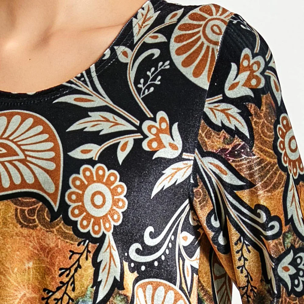

Muslim Women Velvet Printed Long Dress Dubai Arab Jilbab O-neck Long Sleeve Abaya Ethnic Maxi Robe Gown Elegant Islamic Clothing
