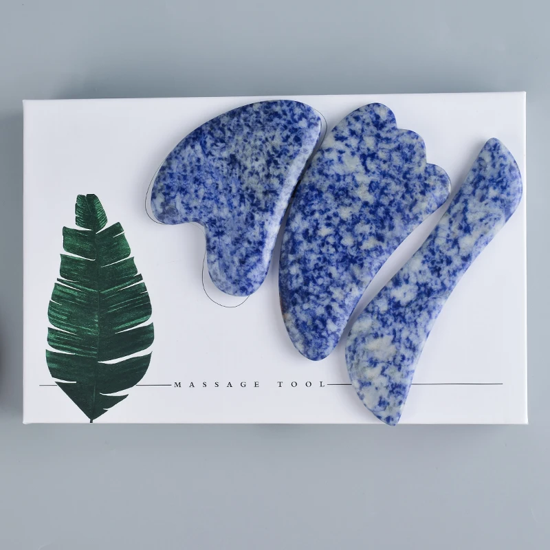 Натуральный Sodalite уход за кожей лица гуаша скребок кристалл камень массаж для Fce