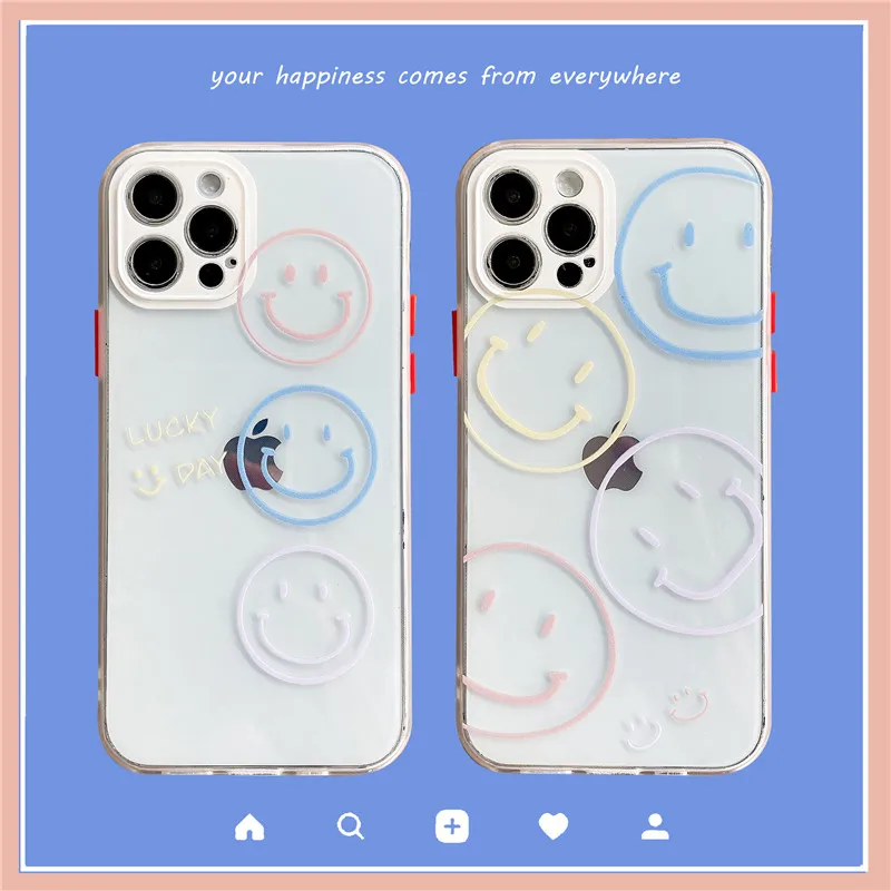 

Cute Korean Style Smiley Phone Case For iPhone 1112 Pro Max Mini 7 8 Plus XS Max X XR SE 2020 Side Printing Clear Soft Cover