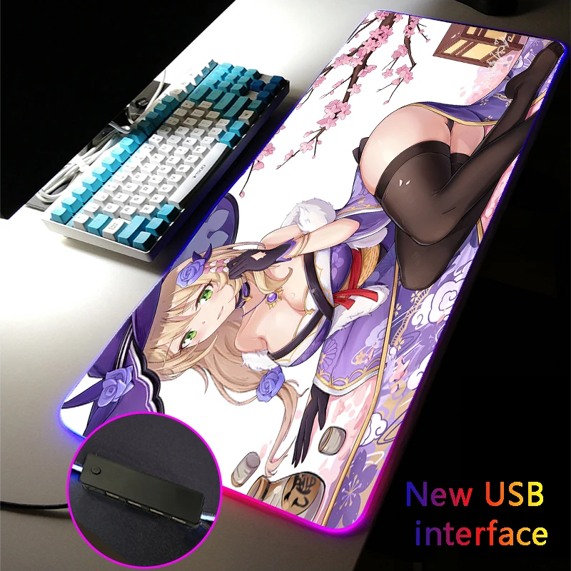 

Коврик для мыши Genshin Impact Shen He RGB, большой Настольный коврик для мыши с несколькими интерфейсами и четырьмя USB-разъемами