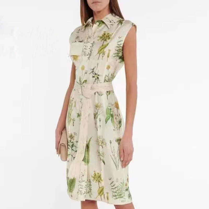

2021 летнее 100% шелковое платье, женское модное дизайнерское платье с карманами и цветочным принтом без рукавов, тонкое элегантное платье высо...