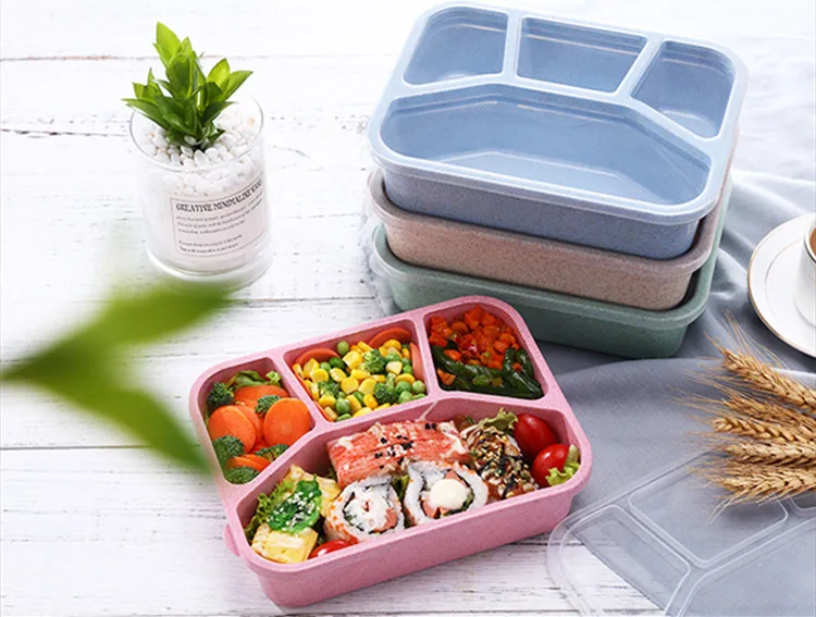 Портативный здоровый материал Ланч-бокс Пшеничная солома Bento коробки микроволновая посуда контейнер для хранения еды 800 мл-1000 мл коробка для еды