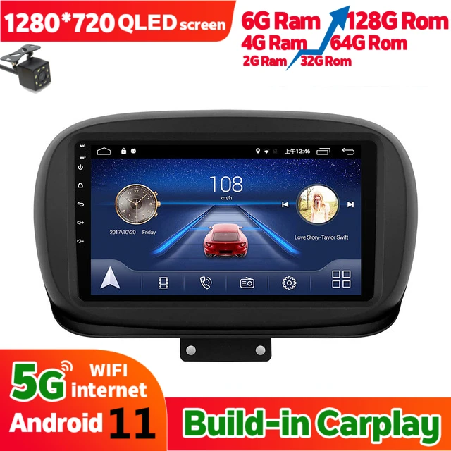 Автомобильный мультимедийный видеоплеер экран 9 дюймов 128 Гб ПЗУ 2 Din для FIAT 500X Abarth