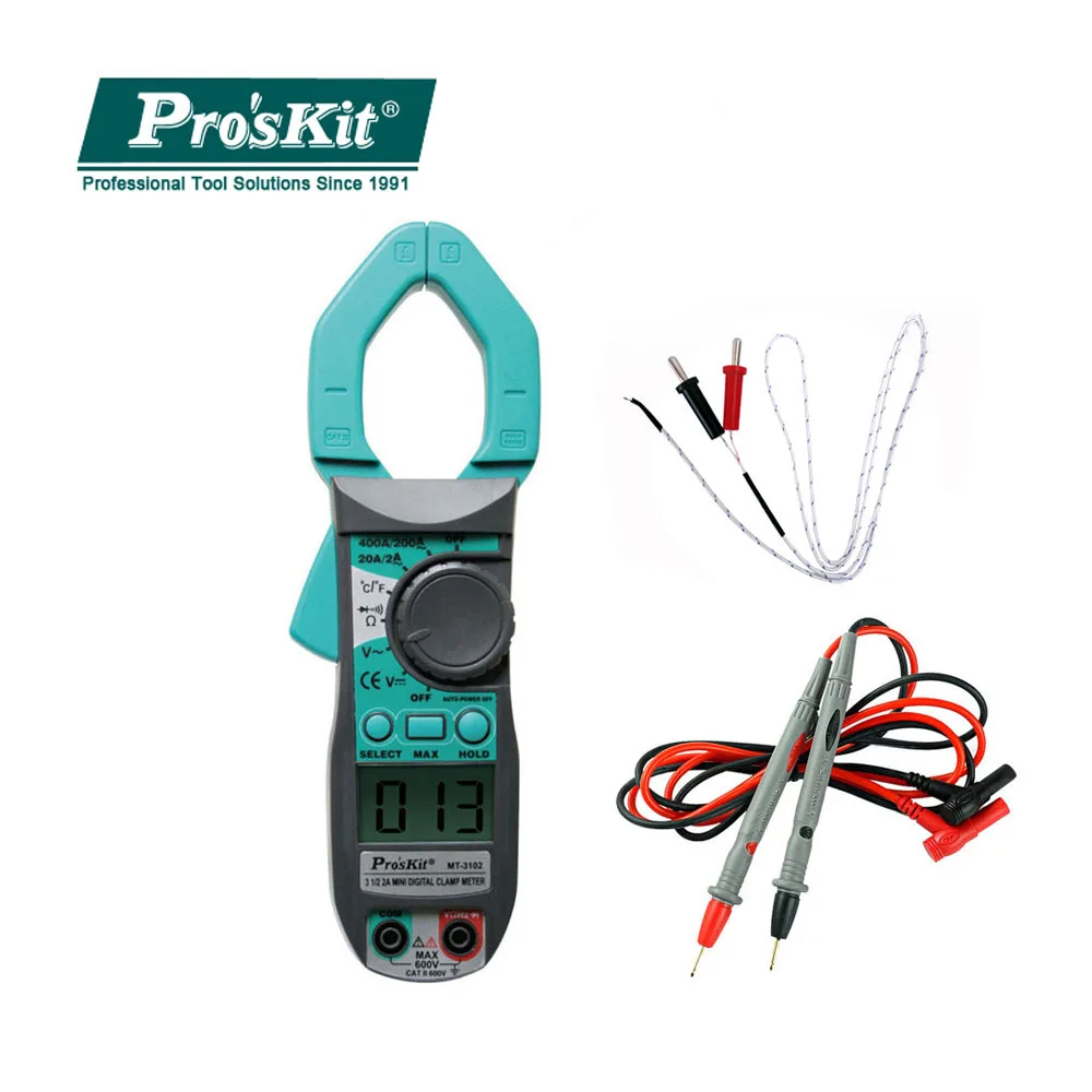 

Pro Skit MT-3102 LCD 3 1/2AC/DC Intelligent Mini Digital Clamp Meter Voltage Current Resistance Temperature Tester Multimeter
