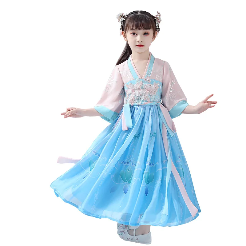Для девочек на весну-лето летняя одежда для костюм ханьфу платье суперфеи