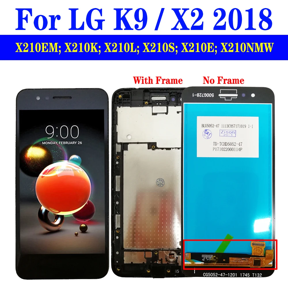 Экран 5,0 дюйма для LG K9 2018 X2 экран мобильного телефона ЖК-дисплей с рамкой X210BMW X210EM X210K X210L X210S X210E X210NMW сменный сенсорный дигитайзер в сборе