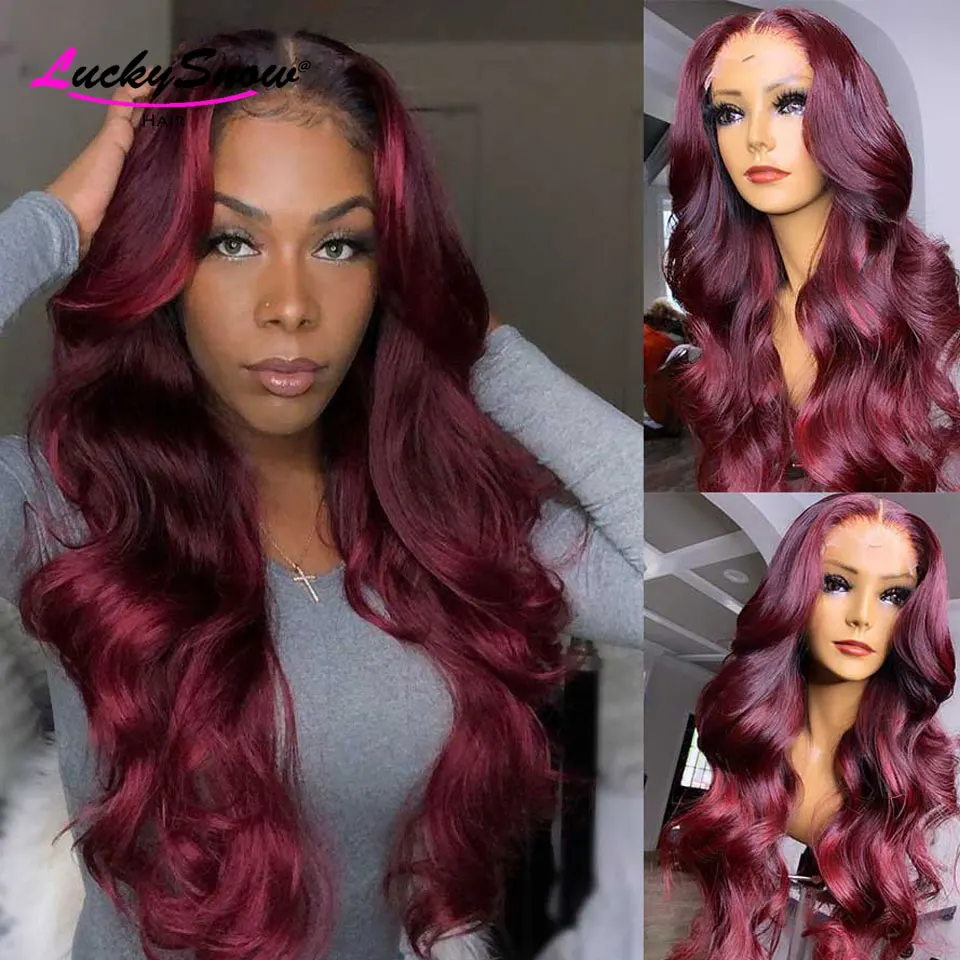 

Темно-красный цвет 13x 4 кружевные передние парики из человеческих волос для женщин бразильские парики без повреждений 99j бордовые кружевные ...