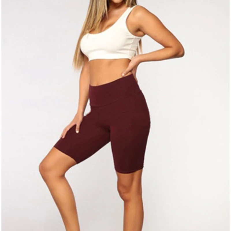 

Five-Point Short Leggings Women Slimming Leggings Solid Color Casual Pants Fashion Summer Ladies Wide Waistband Pants High