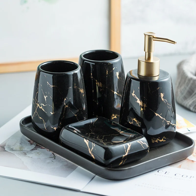 

Ceramics Bathroom Wash Suit Northern Europe luxury Marbling Series Toothbrushing Cup Home Sample Room Bathroom Accessories Set