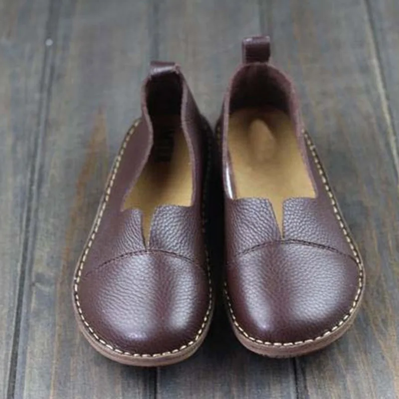 

CEYANEAO Women's Shoes Genuine Leather Slip on Loafers Round toe Coffee White Women's Shoes Flats Spring Autumn Footwear