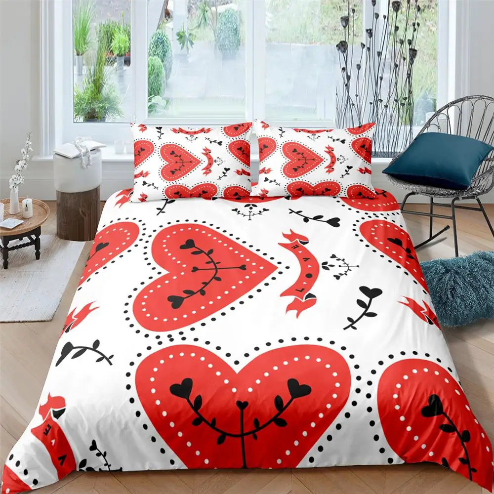 

New Valentine's Day 3D Bedding Set Single Double King Size 2/3PCS Loving Heart Duvet Cover Set Pillow Case Microfiber Bed Set