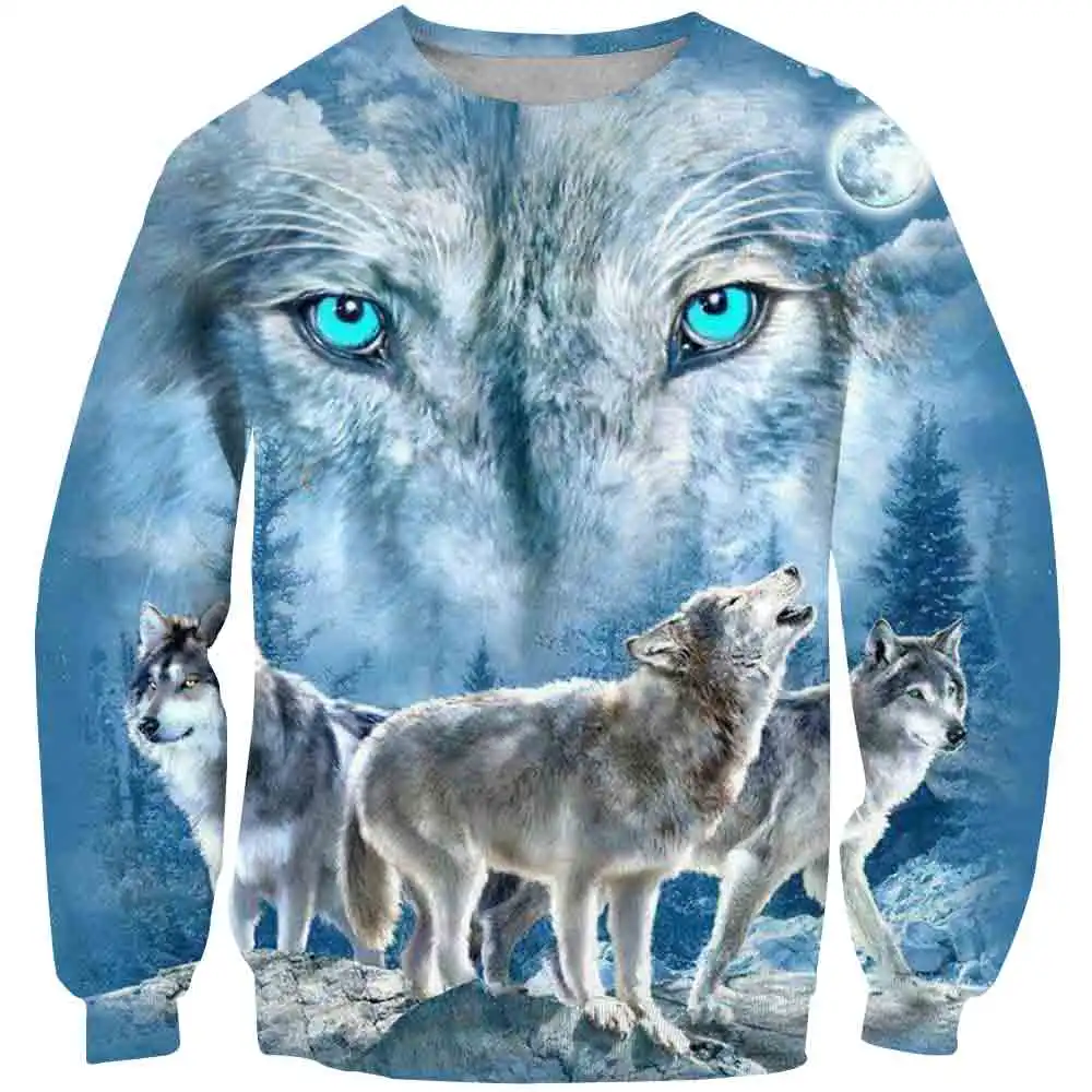 

2021 new 3D wolf print baby boy girl clothes sweatshirt children's clothing spring and autumn round neck street clothing top