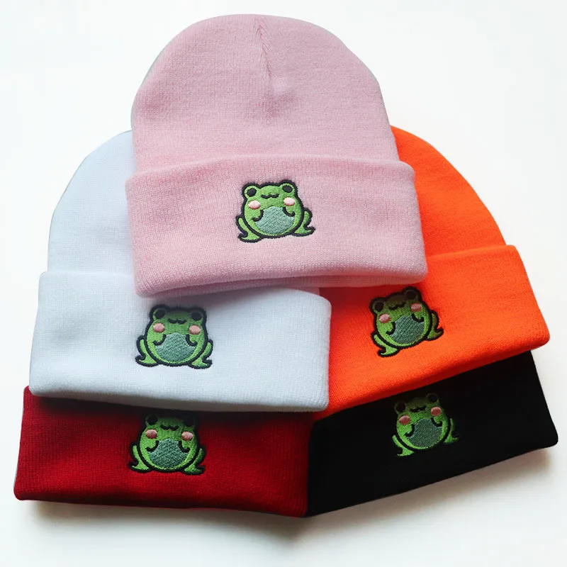 

Embroidery Frog Beanies Bonnet Hats for Women Men Knitted Warm Beanie Chapeau Femme Caps Gorras Hip Hop Winter Caps Gorro