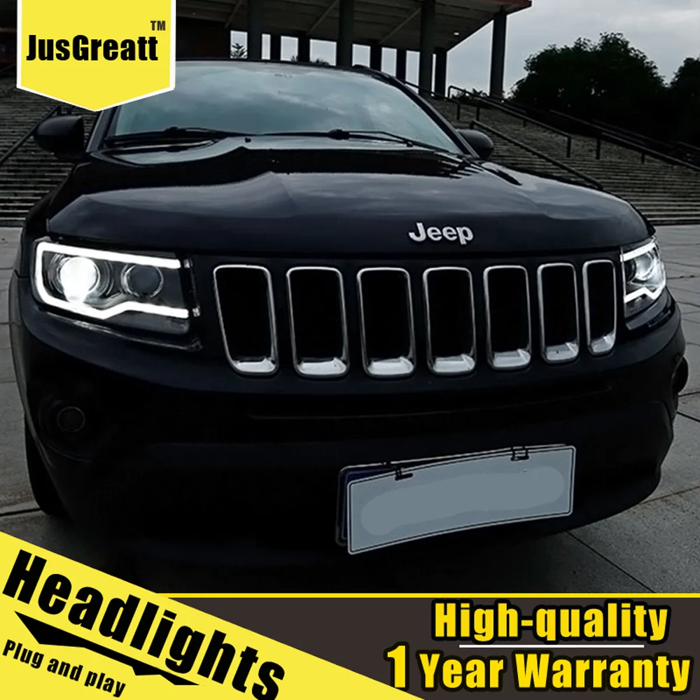 

A Pair For Jeep Compass LED Headlights 2011-2015 Compass HID Head Lamps Bi Xenon Beam Fog Daytime Running Lights Double lens