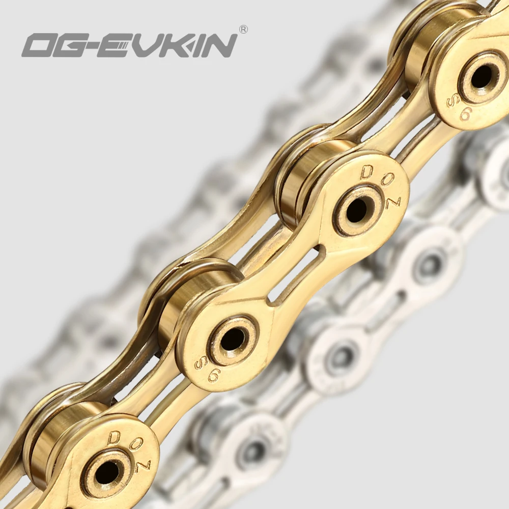 

OG-EVKIN C-01 9/10/11 Speed Bicycle Chain Half/Full Hollow Bike Chain Mountain/Road Chains Ultralight 116 Quick Link Gold/Silver
