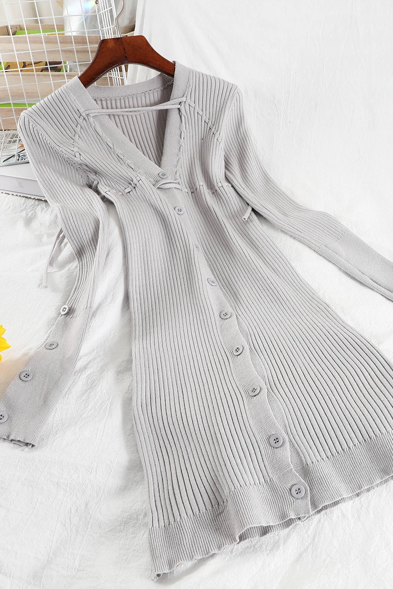 

Sexy slim knitted dress v-neck bag hip Dress Female 2021 spring new product temperament net red stretch knitted Dress Woman