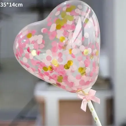 

1pc Mini Heart Round Birthday Balloon Confetti Straw Ribbon Cake Topper Sequins Latex Balloon Birthday Wedding Party Decoration