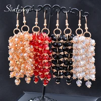 sinleery fashion korean red black white champagne crystal beads dangle earrings for women chic accessories jewelry zd1 ssk