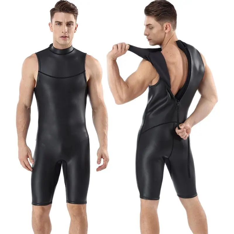 Leather wetsuit 2mm CR neoprene wetsuit one piece Diving suit vest & shorts men women Spearfishing snorkeling surfing swimwear